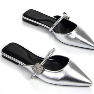 Shein flat mules slippers in silver with crystal encrusted strap