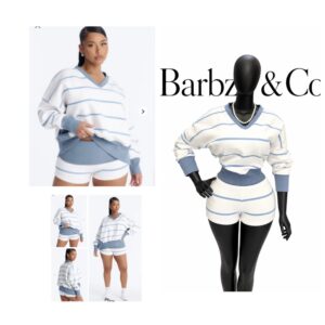 Fashionnova Ellie Striped Fold Over Micro Short Set in white & light blue