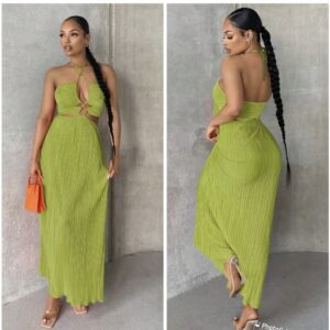 Shein classy front criss cross halter backless dress in lemon 10