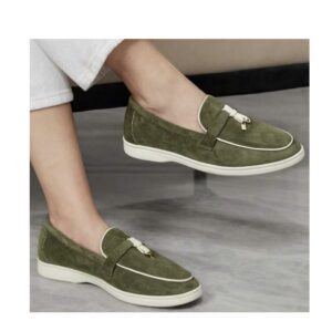 SHEIN solid flat loafers  shoe with white kdetails  in army green 41