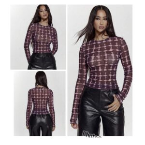 SHEIN mesh printed top in red violet like purple  16