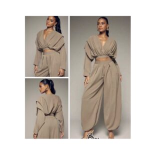 SHEIN two piece casual structured office girl pant set in khaki brown L