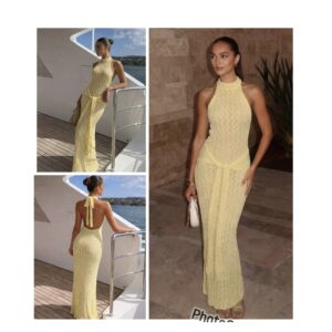 Shein halter knit beach vacation style outfit in yellow M