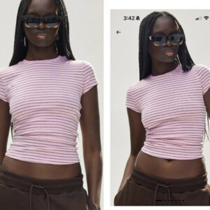Bershka short sleeve round neck Tshirt in pink stripe