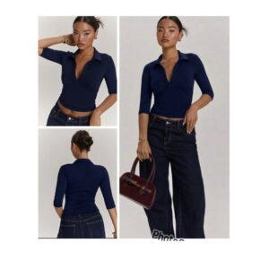 SHEIN casual collar top in navy blue L