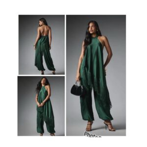Missguided halter two piece pant set in army green L