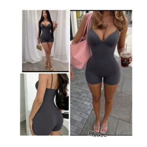 SHEIN deep v neck cami sexy mini romper playsuit in grey  M