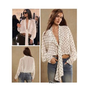 SHEIN sexy chiffon mesh top in polka white & black