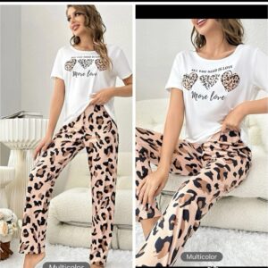 shein animal print two piece set pj cream all you need is love in white/brown more love