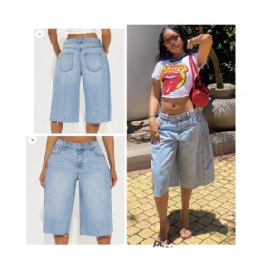 Fashionnova Aleska pleated non stretch  denim jorts in light wash