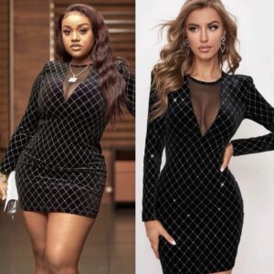 SHEIN gorgeous velvet party glitter dress with deep plunge in black