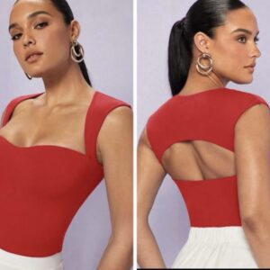 Shein red open back cute top