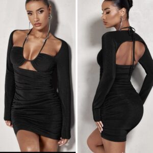 Shein front bra glitter dress in black