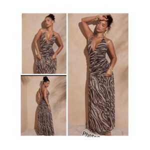 SHEIN sexy halter ruched classy dress in zebra stripe 10