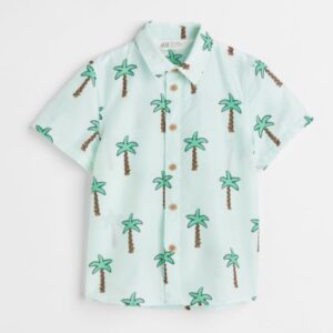 H&M light green palm tree buttoned shirt kid boys
