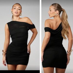 Missguided off shoulder mesh mini bodycon dress in black