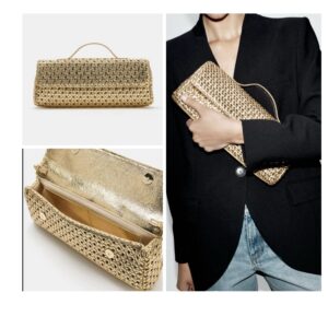 Zara braided clutch bag in gold envelope purse