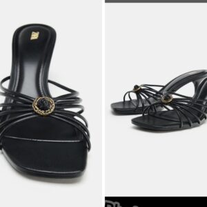 Zara strappy sandals mule  with metal detail in black