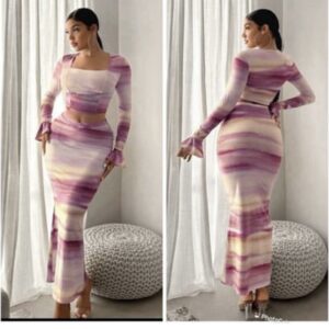 shein tie & dye skirt two set pieces in purple and cream