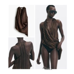 H & M halter jacquard weave wrap top in brown