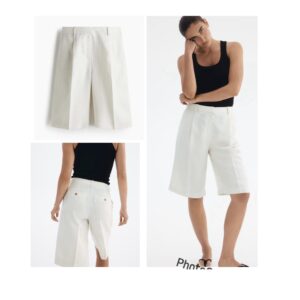 H & M linen Bermuda shorts in cream off white grey 14