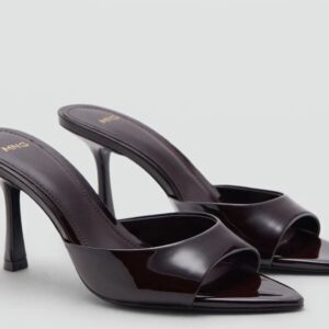 Mango patent high heel mule in burgundy