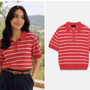 Zara stripe short sleeve polo knit shirt in red