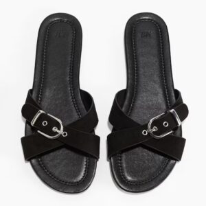 H & M cross over straps sandals in black flat slippers 41