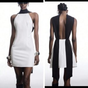 SHEIN  halter white girlie mini wrap neck in black & white