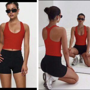 SHEIN sporty u neck tank c back casual top in red 12/14