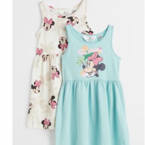 H&M pink jersey girl Mickey mouse blue 'made of sunshine ' dress kids