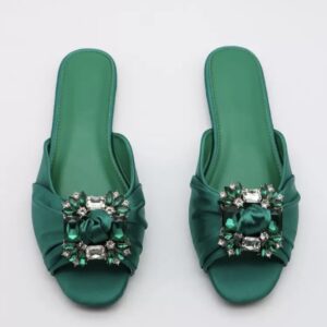 Shein embellished  tie green flat slippers
