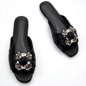 Shein embellished tie knot  black flat slippers