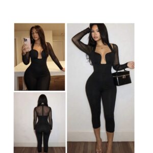 SHEIN classy  halter deep v neck romper playsuit in black  M