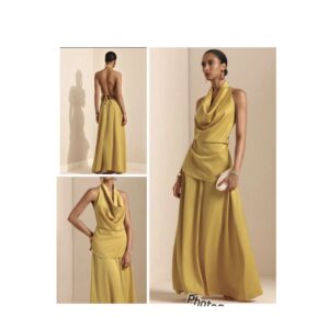 SHEIN halter plunge neck two piece halter skirt set in yellow 12/14