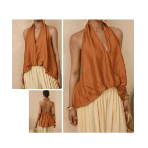 SHEIN halter  classy backless top in burnt orange  M