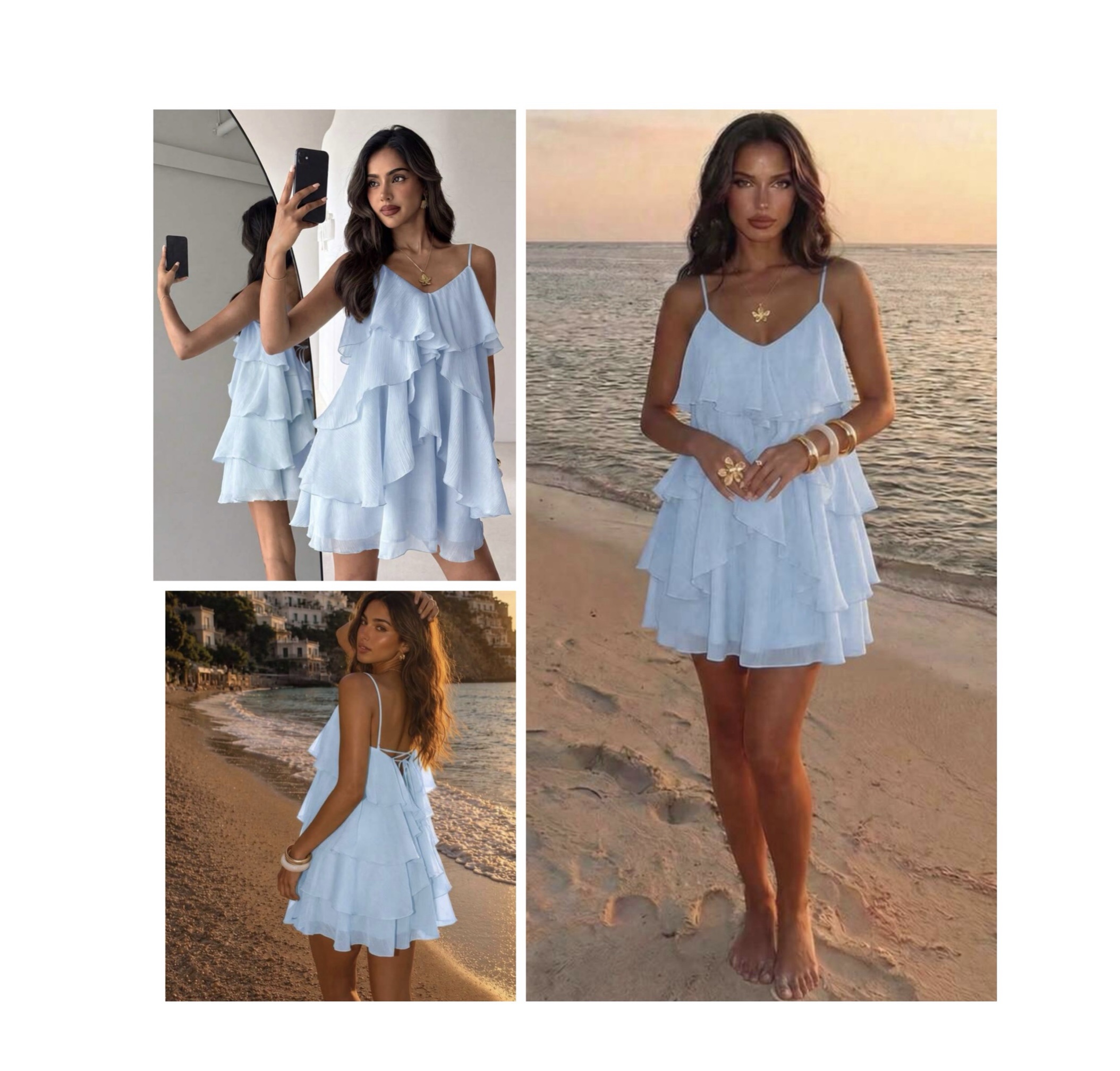 SHEIN cami ruffle layer girlie dress in light blue L SHEIN cami ruffle layer girlie dress in light blue L