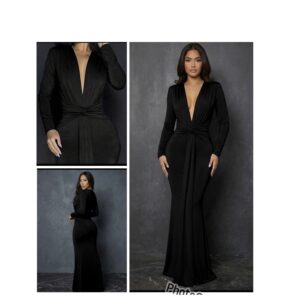 SHEIN classy deep plunge v neck twist design dress in black XL