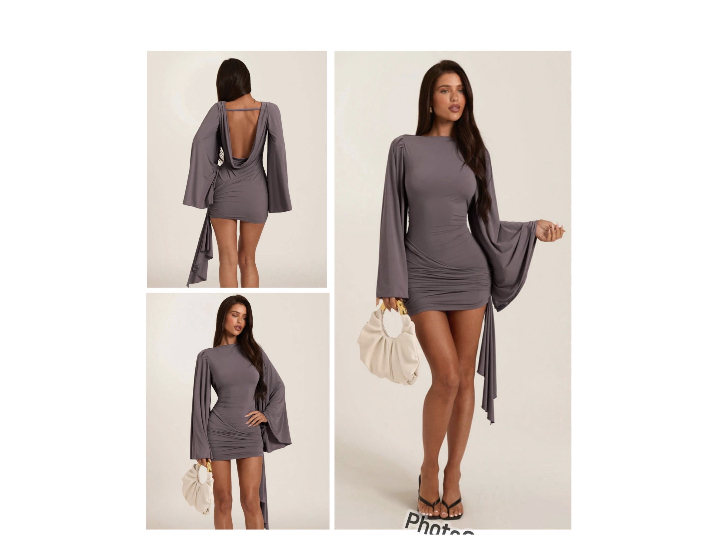 SHEIN classy mini long sleeve flare hands solid round neck dress in grey M SHEIN classy mini long sleeve flare hands solid round neck dress in grey M