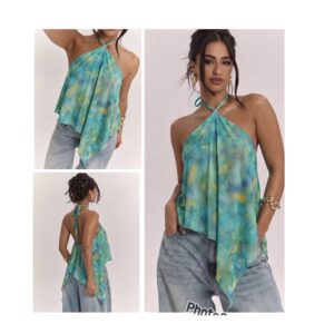 SHEIN halter classy top in multi color  assymetric top in green teal mix 10