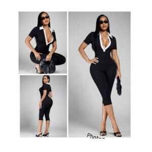SHEIN  romper collar  playsuit jumpsuit in plain black