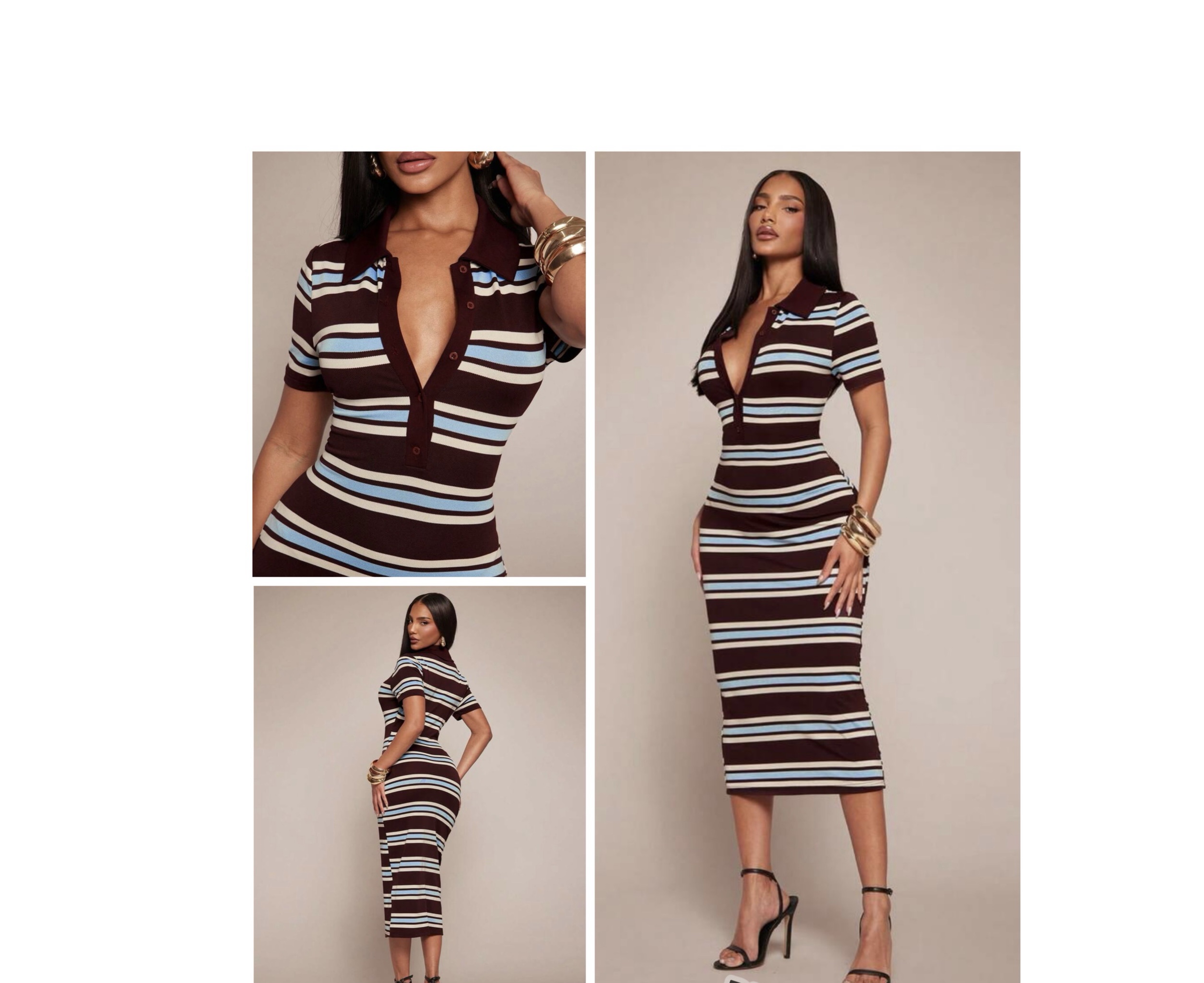 SHEIN short sleeve stripe polo collar dress in multi color brown M SHEIN short sleeve stripe polo collar dress in multi color brown M
