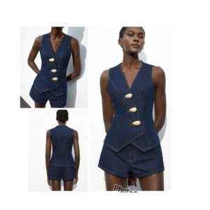SHEIN solid denim two piece short jean set  16