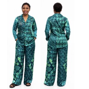 Barbz and co rtw two piece pant set in silk & chiffon 10/12 green