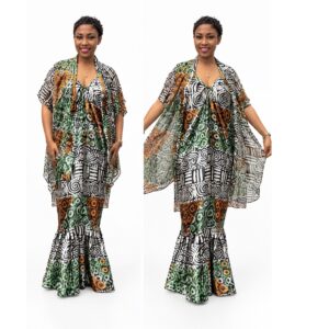 Barbz and co rtw silk & chiffon cami & kimmo x o pattern in green/orange multi color 10/12/14/16