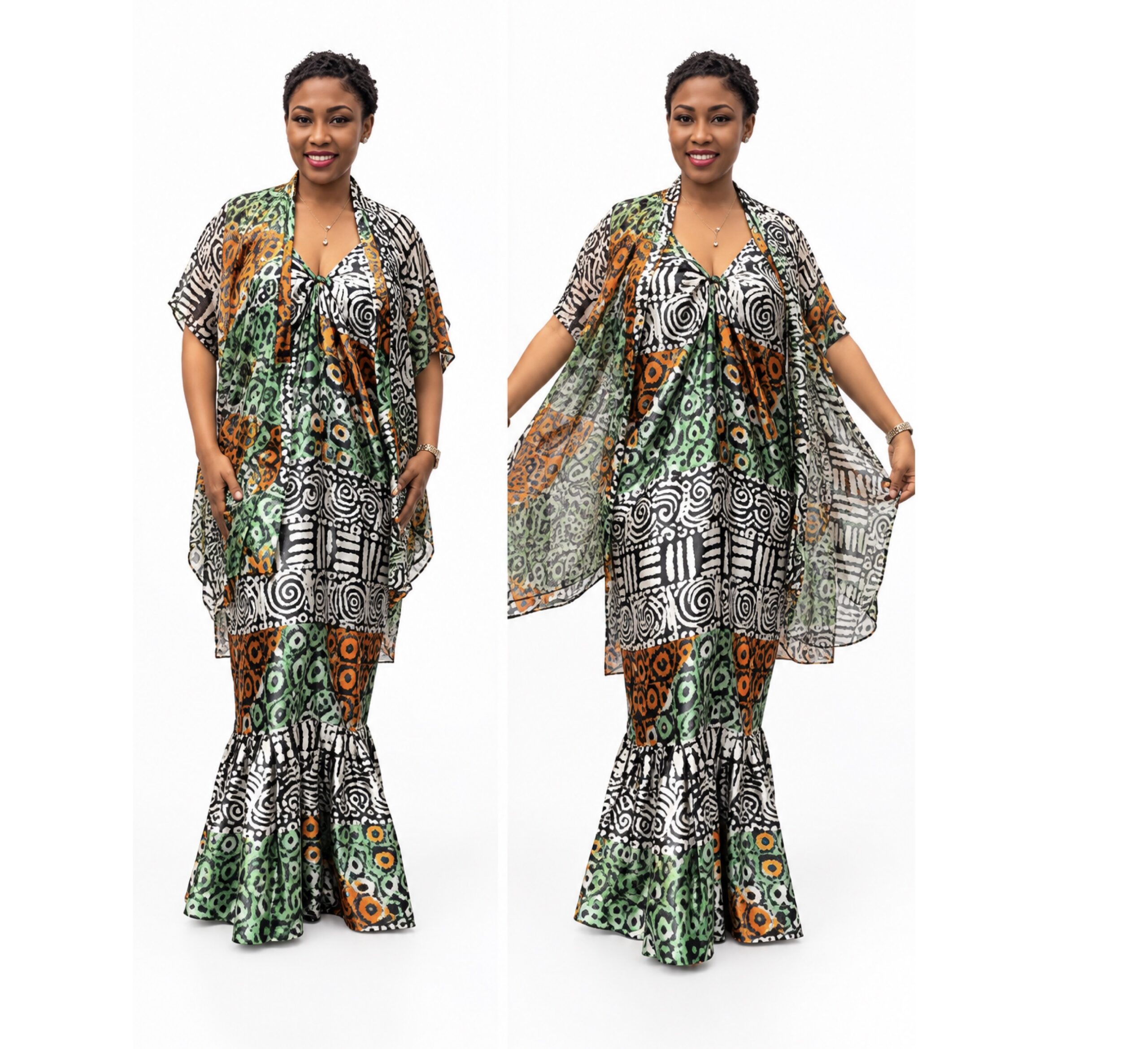 Barbz and co rtw silk & chiffon cami & kimmo x o pattern in green/orange multi color 10/12/14/16 Barbz and co rtw silk & chiffon cami & kimmo x o pattern in green/orange multi color 10/12/14/16