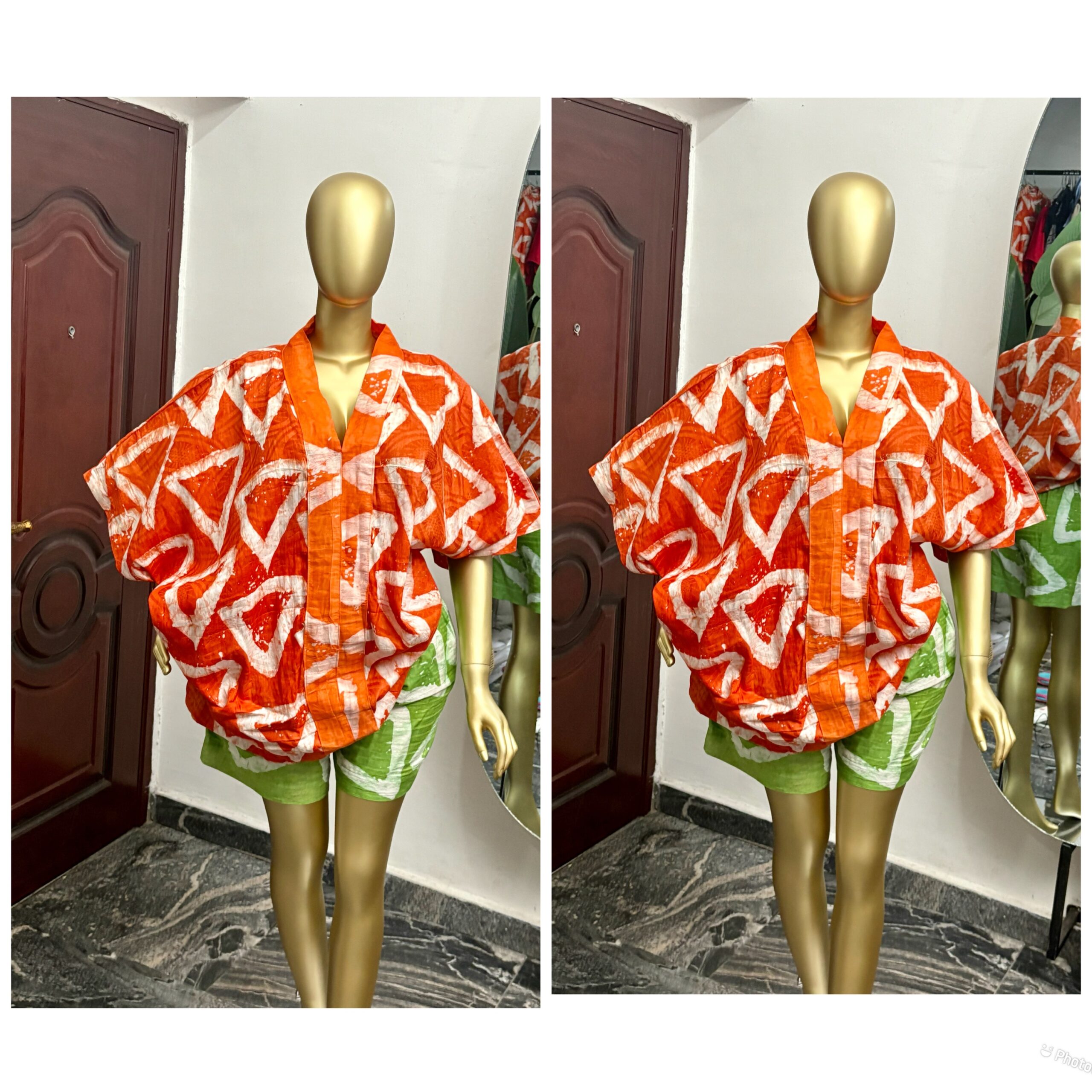Adire lemon & orange pattern Short set Adire lemon & orange pattern Short set - Image 3