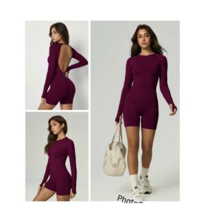 Shein gym/lounge active backless romper playsuit in purple