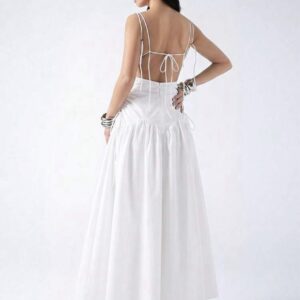 Shein tank cami solid square neck tie back Maxi dress in white