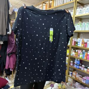 Primark star print t-shirt in black/white